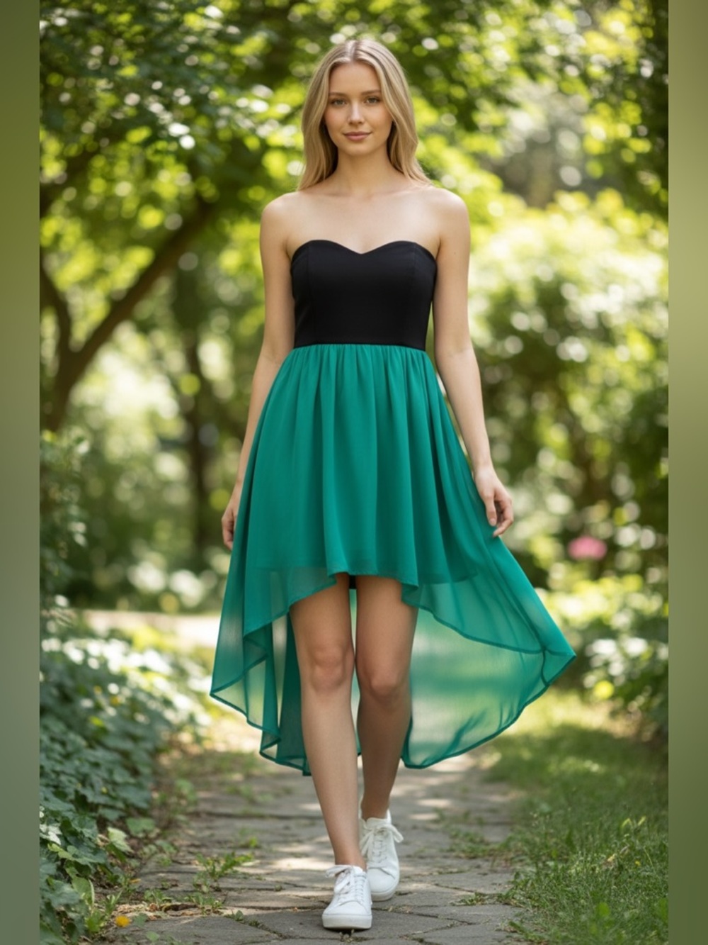 Wet Seal Black and Green Asymmetrical High-Low Sundress